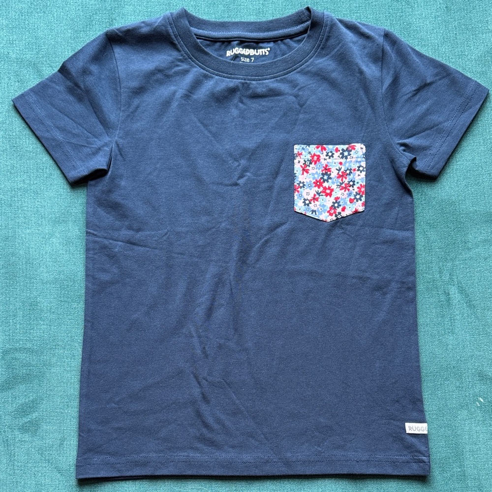 Ruggedbutts Navy Blue Kids Shirt with Floral Pocket